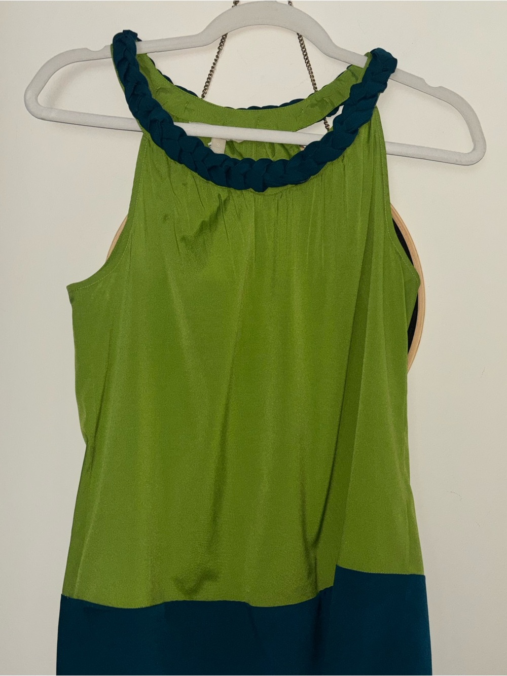 Banana Republic Lime Green with Teal Braided-Neck Tank
